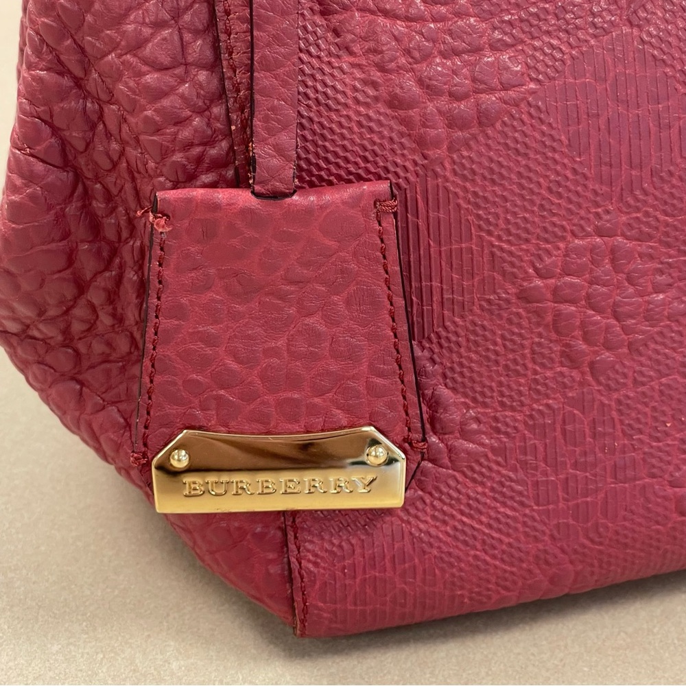 Burberry Red Embossed Check Grain Leather Small Canterbury Tote Bag - Preowned - Picture 9 of 16